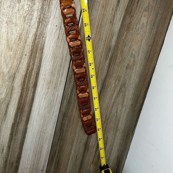 Embossed Leather Woven Belt Women Medium/Large Brown Silver Buckle Classic Retro - Picture 7 of 7